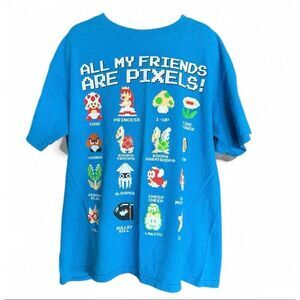 Youth Boys Super Mario Bros Pixel Friends Graphic Tee Shirt - Sz M